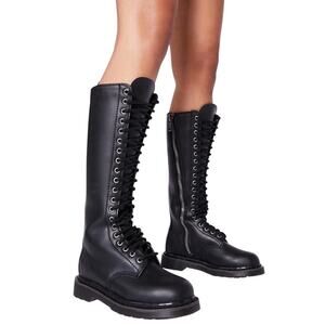 Demonia Unisex Size 10 Black Solid Leather Knee High Lace Up Lugged Sole Boot